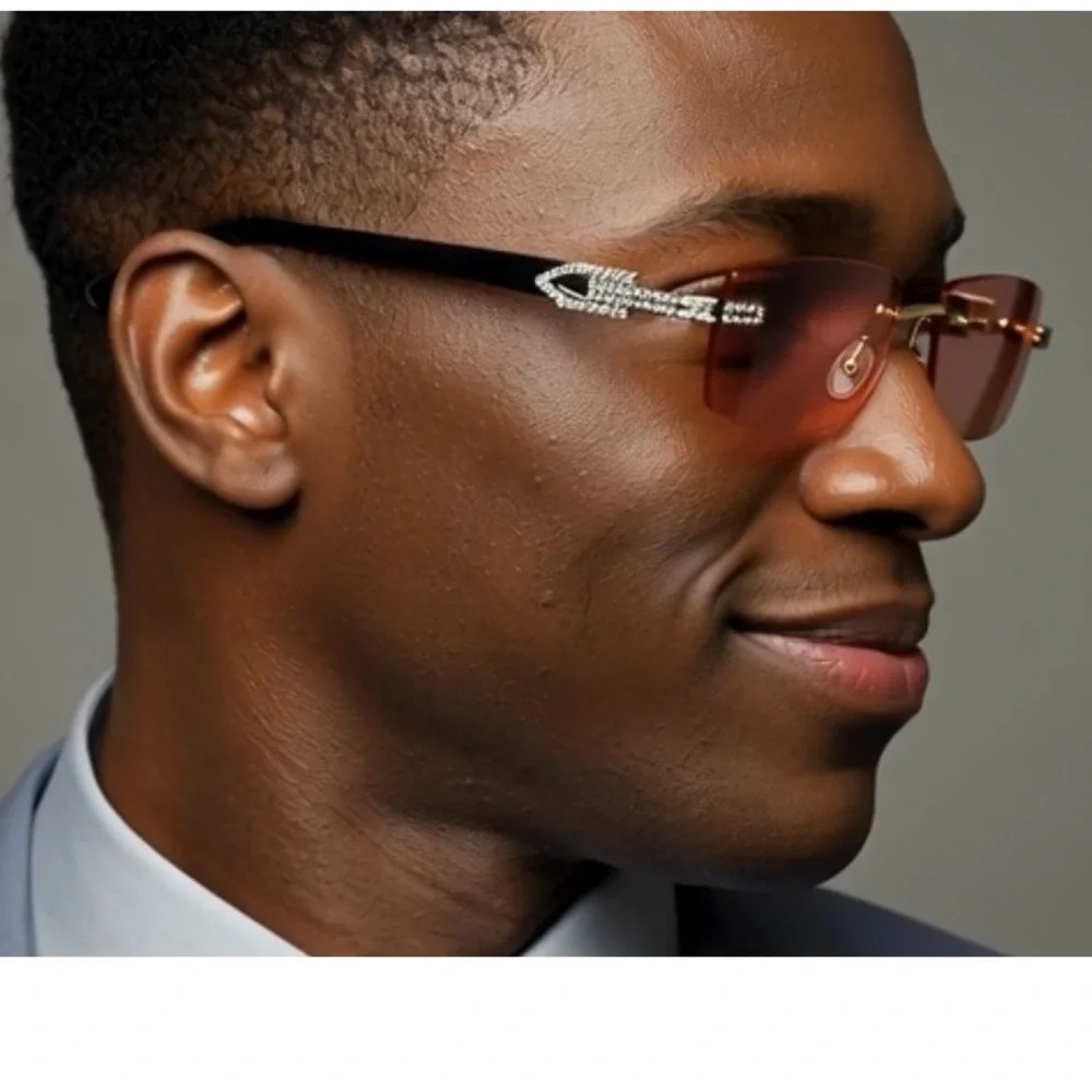 Rhinestone Rimless Sunglasses Fashion Pink Lens Party Shades Hip Hop Street Wear